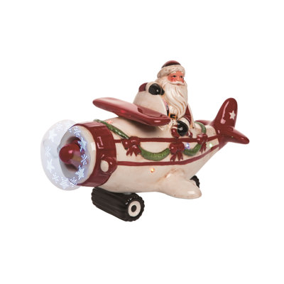 Dolomite illuminant un avion de père Noël musical, objets décoratifs, rouge, céramique, plateau de table, salon, Noël, décoration de Noël, éclairage à DEL