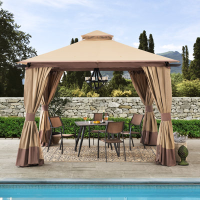 Sunjoy 12 x 12 ft Aluminum Frame 2-Tier Steel Soft Top Gazebo with Netting and Curtains, -  A101011700