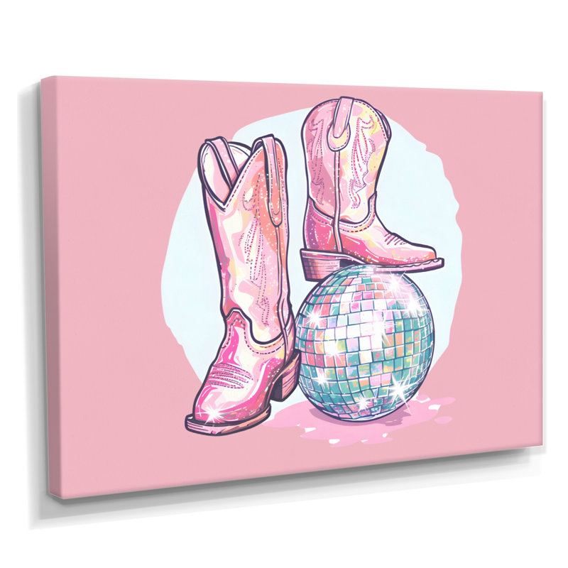 Décoration murale disco rose bottes de cowboys, Toile tendue, H 40 po x l 60 po x P 1,5 po