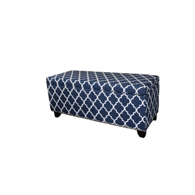 Banc de rangement à rayures bleues marocaines de 18 po de hauteur avec siège de 42 po de longueur, d'une hauteur du siège au sol, de 39 po de largeur et de 14 pouces de largeur, de 2,5 po x 2,5 po x 3,5 po