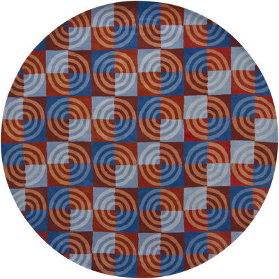 Altamirano Wool Hand-Tufted Modern Area Rug in Blue, Navy, Red, Orange, Brown, and Gray – Concentric Circles Op Art Style