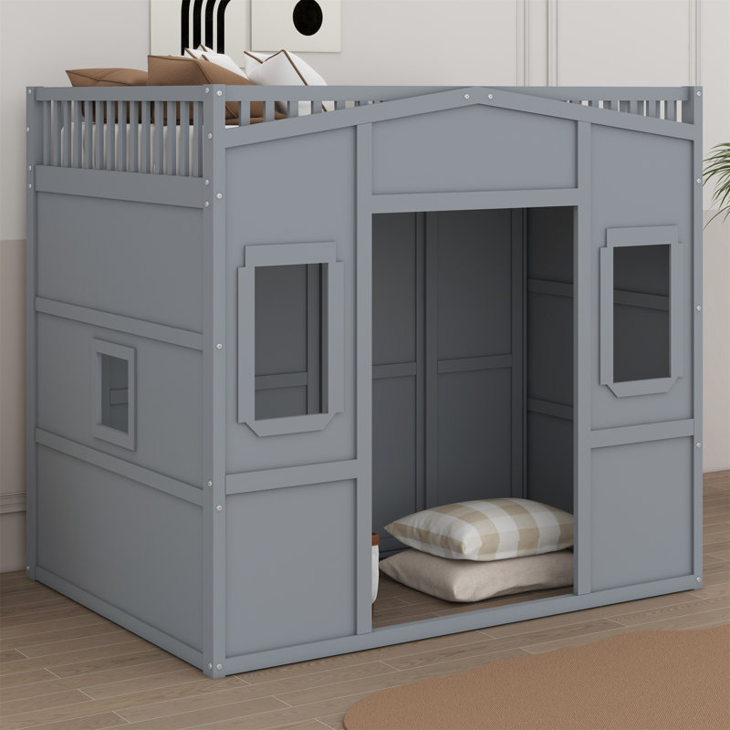 Lit mezzanine avec échelle et garde-robe, Gris, Double