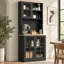 Armoire de rangement autoportante avec huche, porte vitrée et sangle anti-basculement