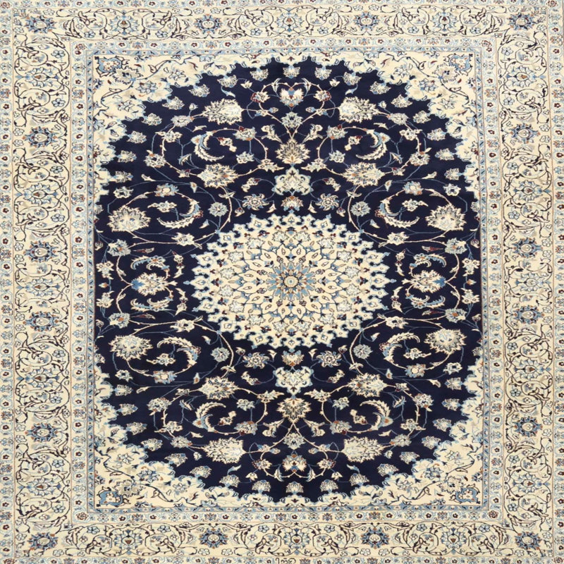 Noir/beige oriental Tapis décoratif, Carré 8 pi