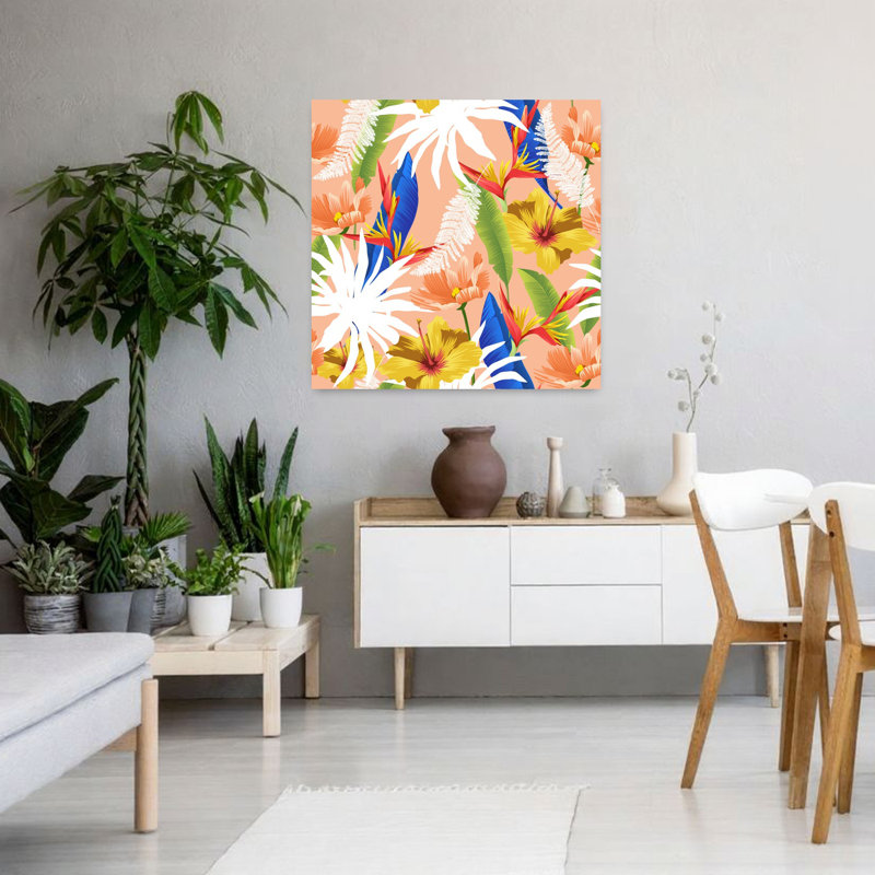 Art contemporain, palmier abstrait, art tropical, H 36 po x l 36 po