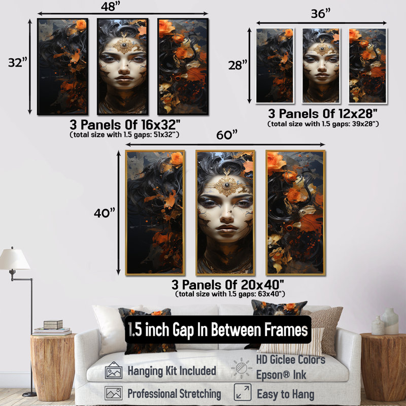 «Hinduism Kalis Power», ensemble d'art sur toile, Cadre flottant doré, H 28 po x l 36 po x P 1 po