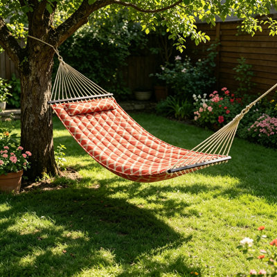 13Ft Double Hammock With Spreader Bars –  Detachable Pillow, Hanging Tree Design For Outdoor Patio, Garden, Backyard, Beach, Poolside