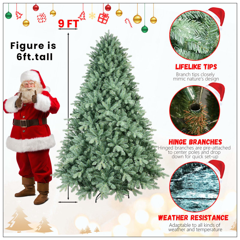 Arbre de Noël bleu-vert avec 3308 pointes en PE + PVC - arbre unique avec branches articulées, assemblage facile, support en métal stable, décor des Fêtes accrocheur