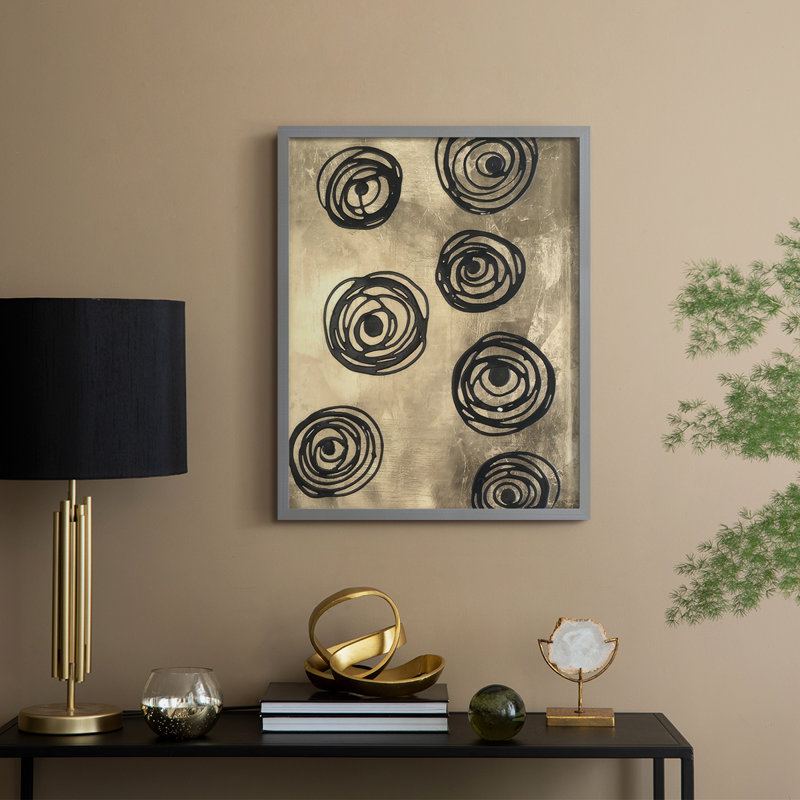 Quantum Circles I, reproduction encadrée - bois massif, H 30 po x l 24 po, Gris