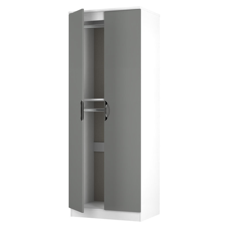 Bhodhini 2 Door Wardrobe, Grey/White, 196cm H x 74cm W x 53cm D