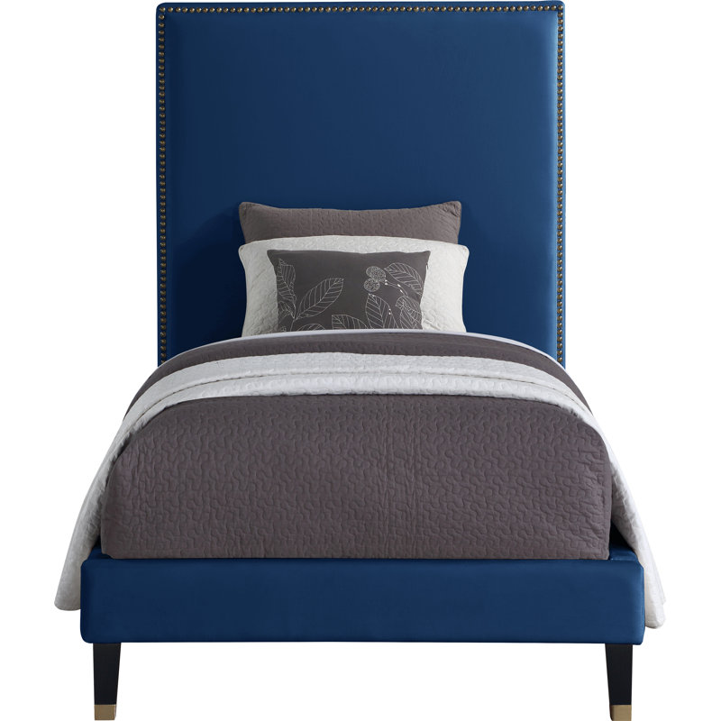 Harlie Velvet Bed, Twin, Navy Velvet