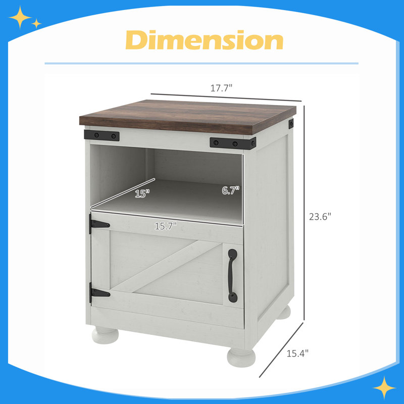 Table d'appoint avec rangement, table de bout avec tablette ouverte, armoire et pieds en bois, style moderne et campagnard