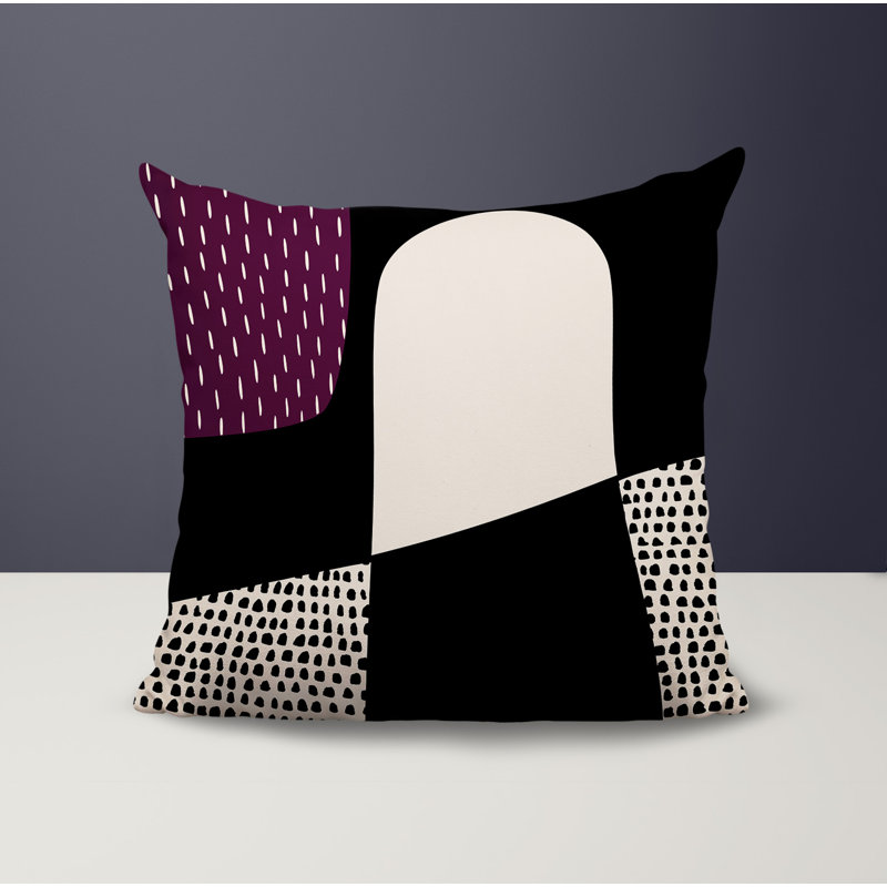 Coussin carré intérieur / extérieur pia, H 15 po x l 15 po, Mauve / noir / blanc cassé