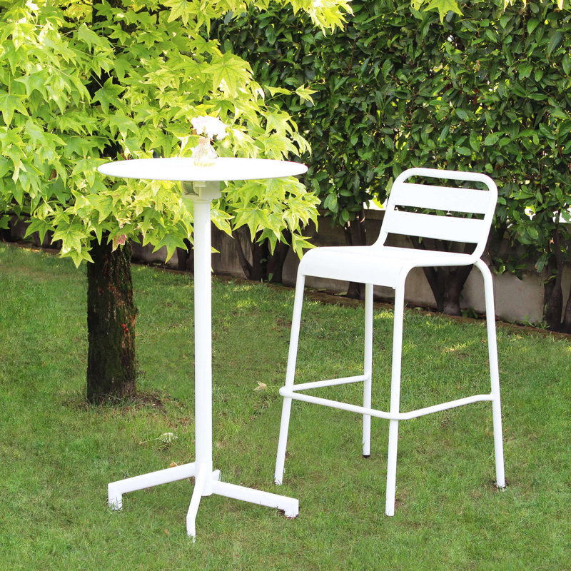 Acherman Round Metal Outdoor Dining Table , 60cm cm W 70cm cm D, White, 102cm H x 60cm L x 60cm W