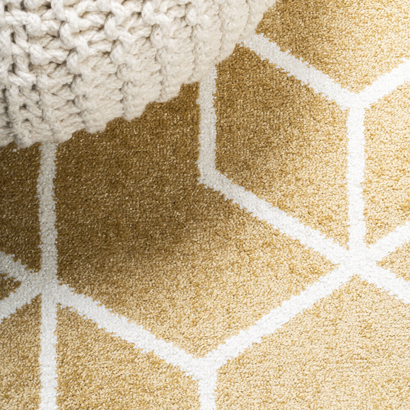 Amuda Blocks Modern Geometric Gold/White Rug, Rectangle 3' x 5'