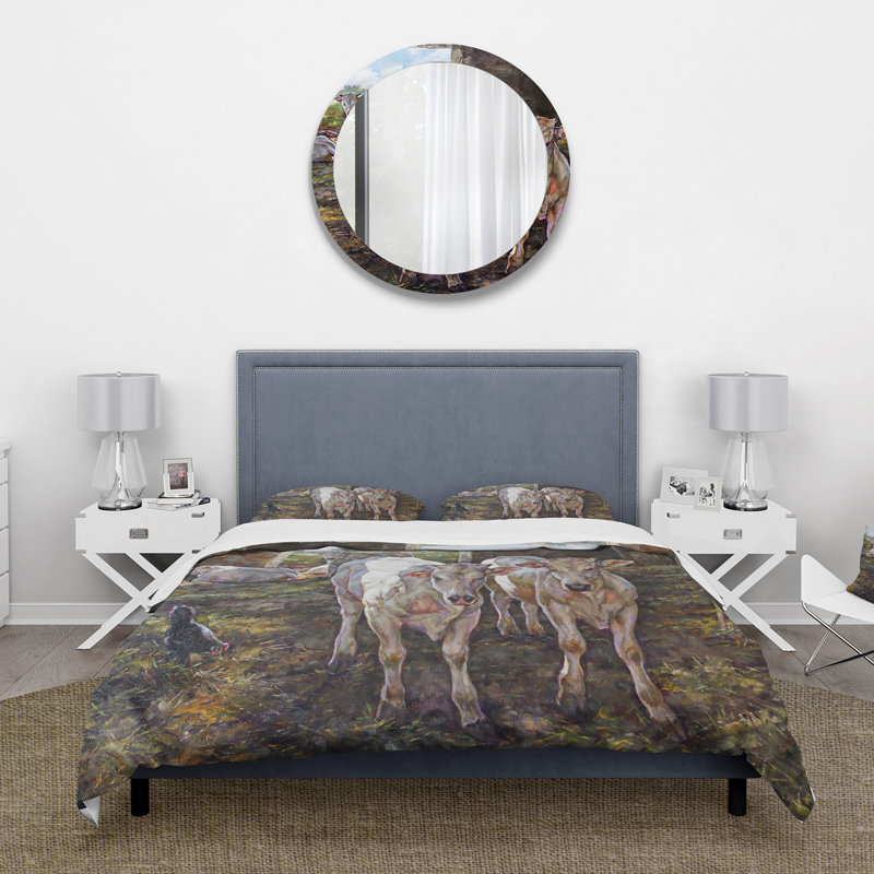 Two Cows In The Stable - Ensemble de housse de couette Farmhouse - Microfibre de polyester