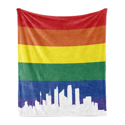 Ambesonne Pride Fleece Throw Blanket Sydney Buildings Rainbow Flag Multicolor
