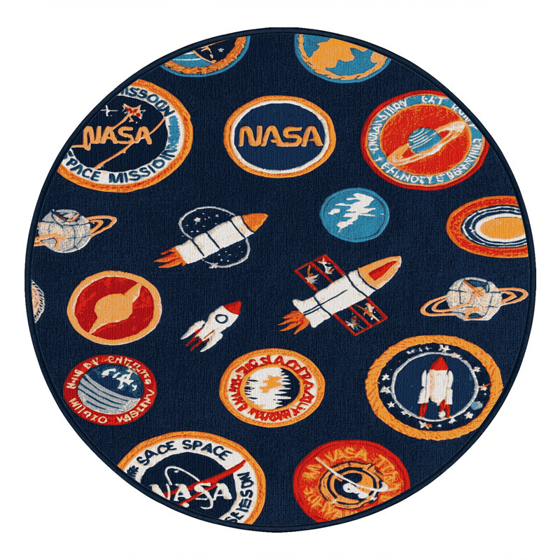 Tapis bleu lavable à la machine, Rond 5 pi