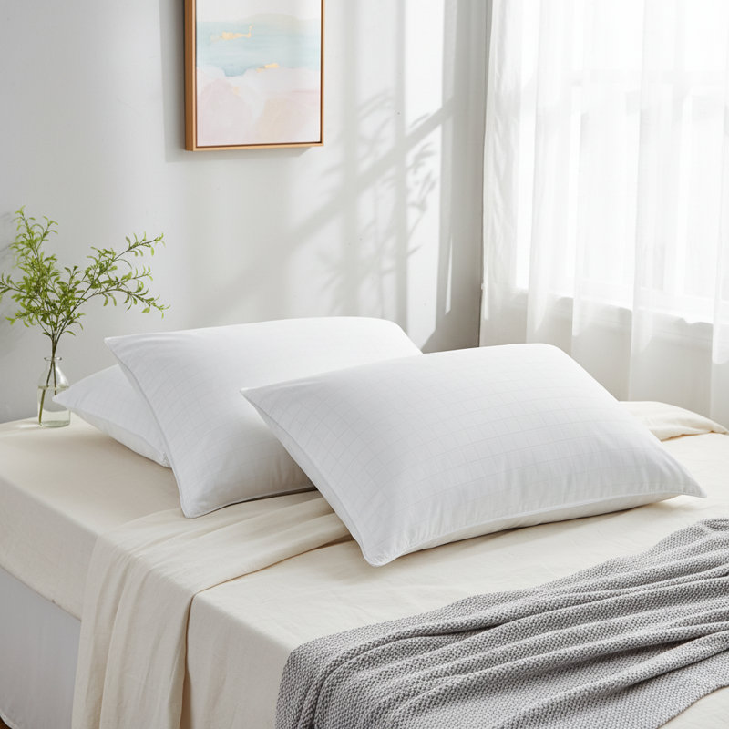 Triple Chamber Plush Down Blend Bed Pillow – Medium Support Feather & Down Pillow with 300 TC Cotton Cover for Side & Back Sleepers