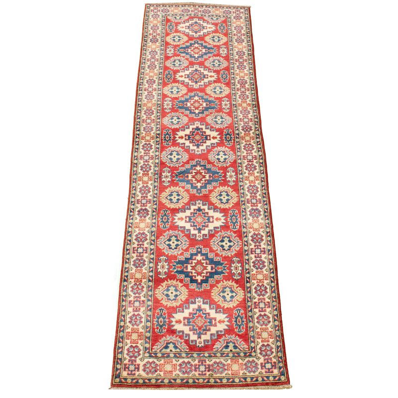 Tapis de couloir unique en laine noué à la main Gazni rouge / or / bleu 2 pi 8 po x 9 pi 11 po 2019a Qaiden
