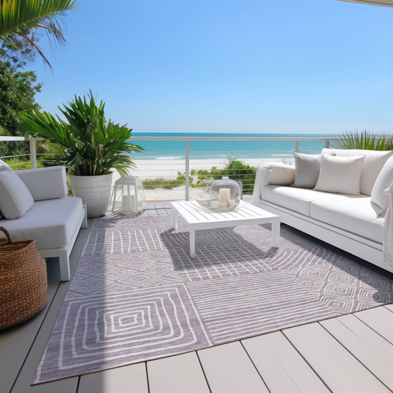 Lavender Geometric Flat Woven Washable Synthetic Rug
