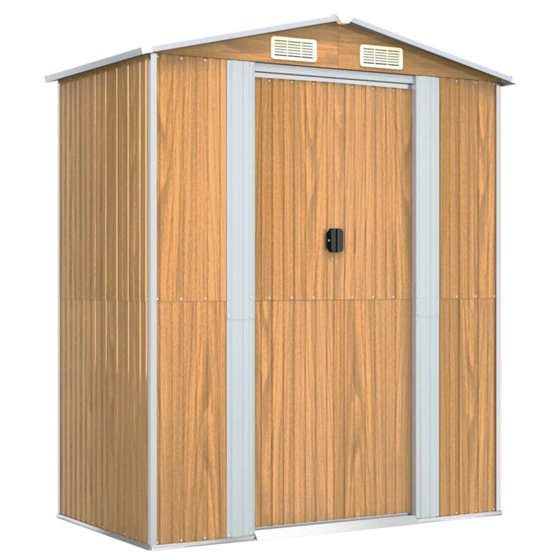 Galvanised Steel Apex Garden Shed, 223cm H X 192cm W X 108cm D, Light Brown