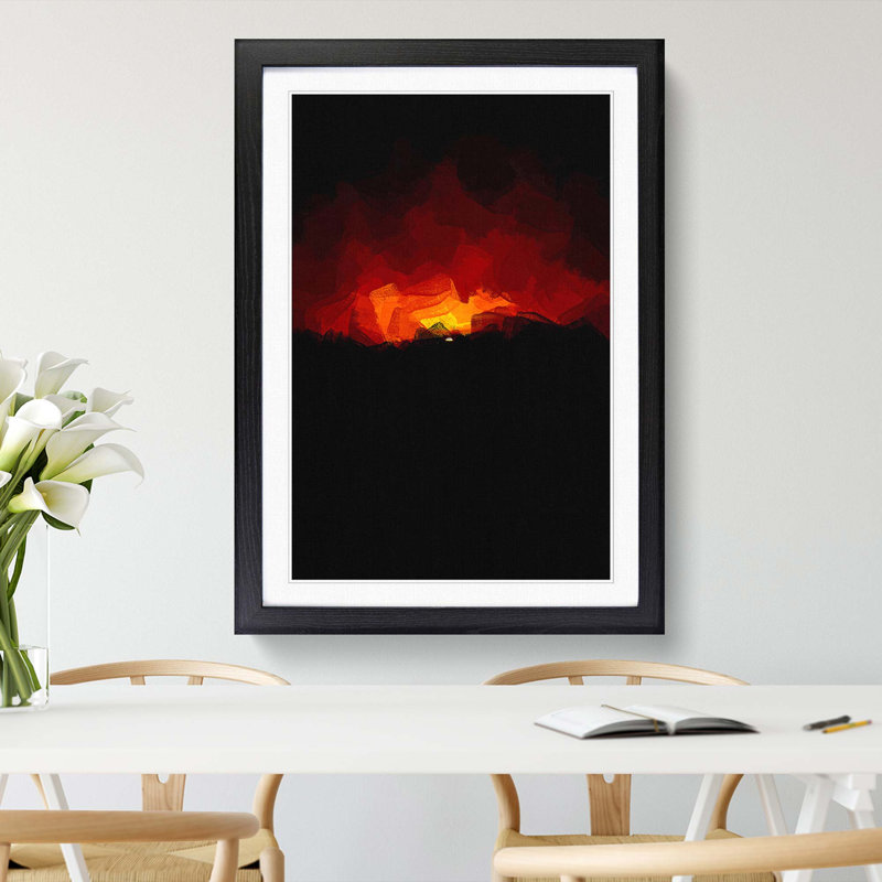 Striking Sunset in Abstract - Framed Print, 87cm H x 62cm W x 2cm D, Black Framed