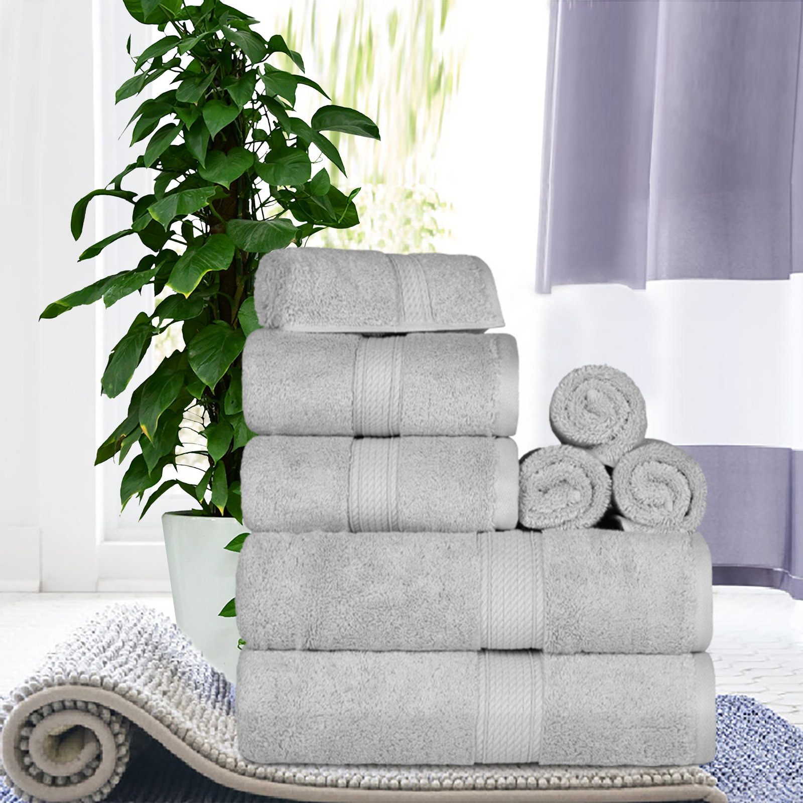 Renata 8-Piece Egyptian Cotton Towel Set, Silver