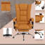 Fauteuil de bureau de direction avec 4 vibrations et chaleur, 3 modes, fauteuil pivotant en cuir PU à hauteur réglable, dossier inclinable et repose-pieds, brun clair