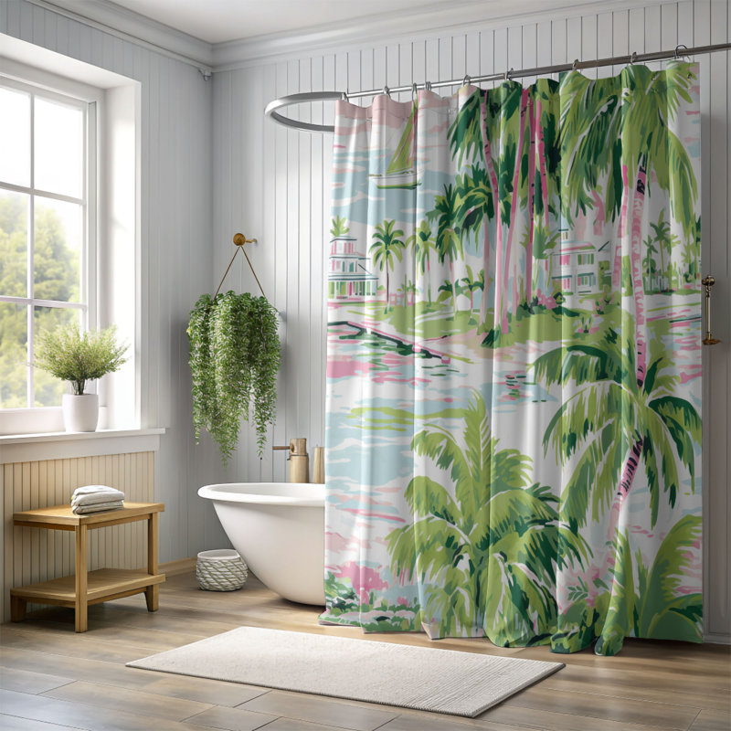 Rideau de douche standard 1 pièce Elegant Palm, H 74 po x l 35 po
