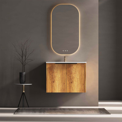 Meuble-lavabo mural avec panneau cannelé tridimensionnel et conception de cuve intégrée