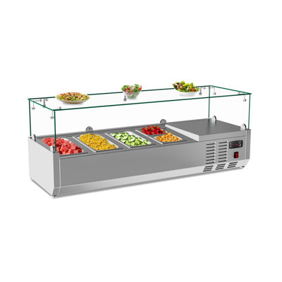 Station de condiment réfrigérée de comptoir 48 po avec dégivrage automatique, affichage numérique et couvercle en verre - 3 casseroles + 2 casseroles, pour la préparation de sandwich