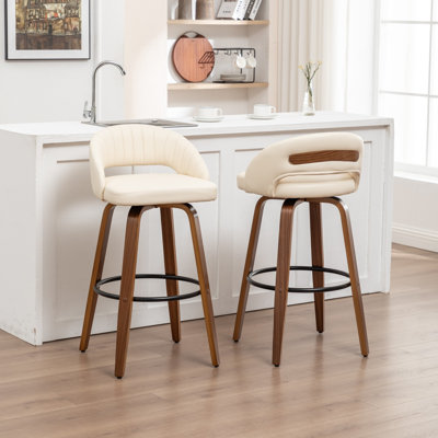 Lawrence Faux Leather Wood Swivel Bar Stools