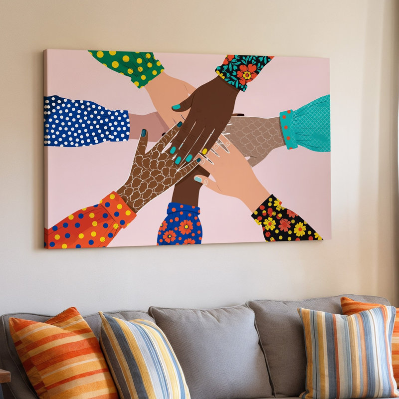 Toile, une illustration vibrante et colorée mettant en vedette un tableau diversifié de mains d'art murales réunies dans une formation circulaire