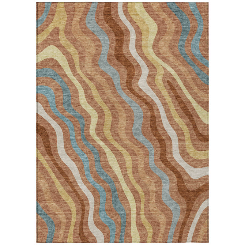 Machine Washable Indoor/Outdoor Chantille ACN2570 Abstract Rug, Paprika, 9' x 12'