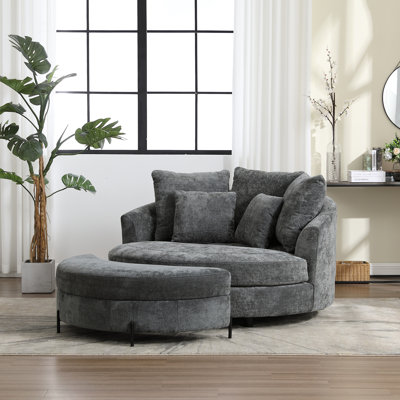 Upholstered Barrel Chair With Ottoman