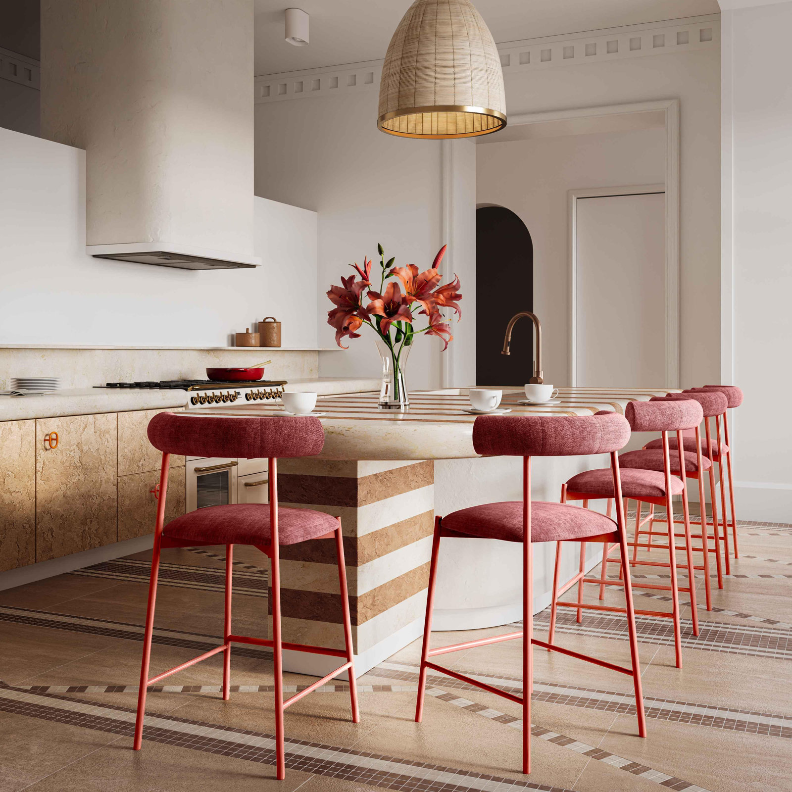 Geraldina 29" Bar Stool, Counter Stool (25.4” Seat Height), Mauve