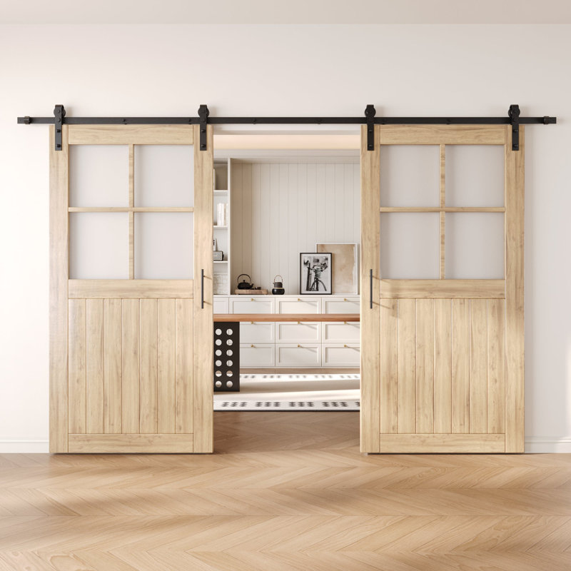 Portes de grange en verre givré non assemblées et non finies avec ensemble de quincaillerie d'installation sans dérivation de 32 po x 80 po Homacer