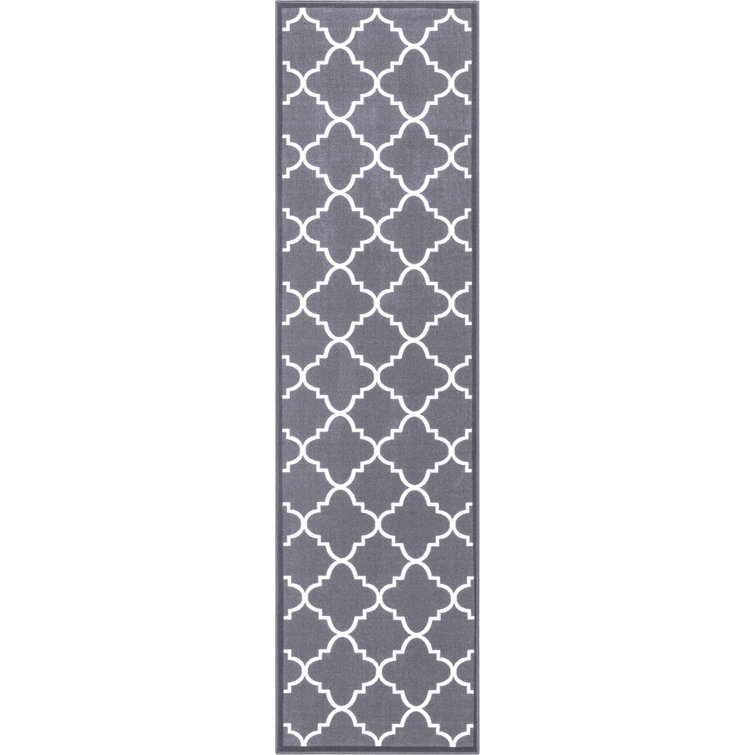 Bethie Gray Non-Skid Moroccan Trellis Machine Washable Area Rug