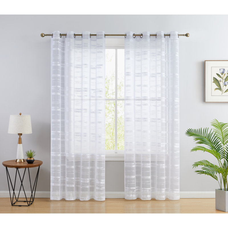 Broadway Striped Sheer Grommet Curtain Panels Set, White, 54" W x 84" L