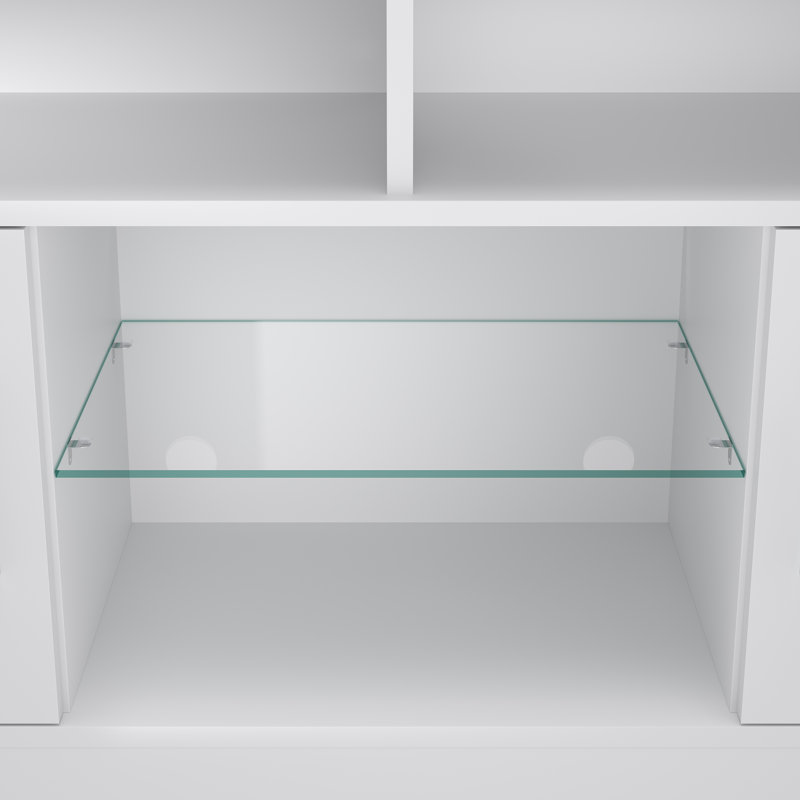 135×35×65cm TV Cabinet,RGB LED Top Plate with Glass Shelves,Stand for TVs up to 55", White