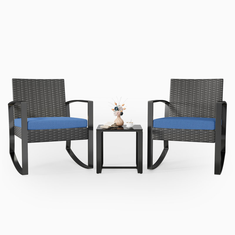 Ensemble de conversation d'extérieur pour 2 personnes avec coussins Chemin, Bleu