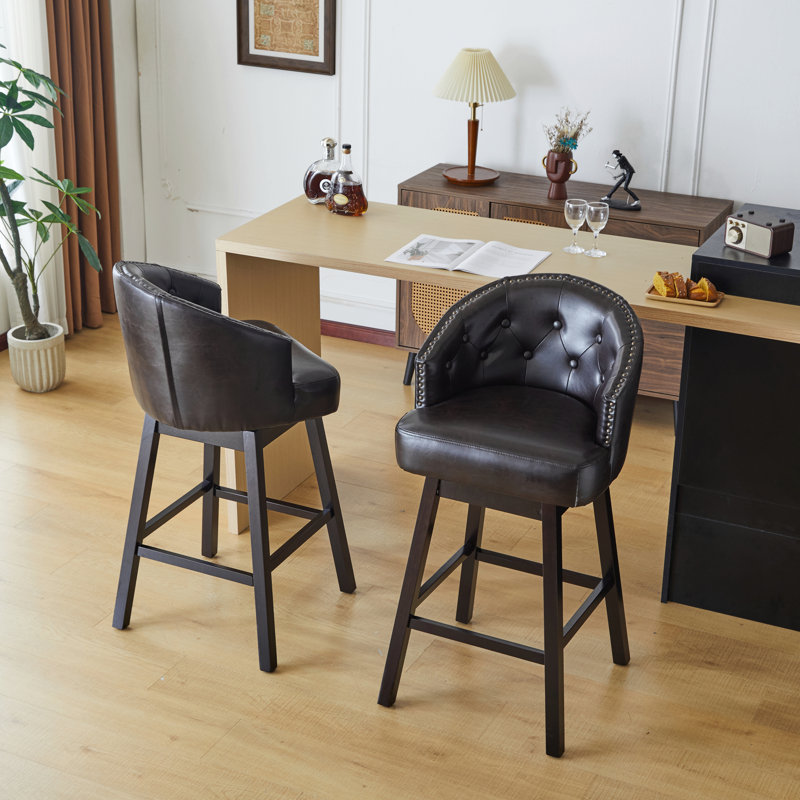 Ensemble de 2 tabourets de comptoir pivotants 33,25 po, avec tabourets de bar à hauteur de comptoir avec structure en bois d'hévéa massif, dossier, repose-pieds et tabourets de bar
