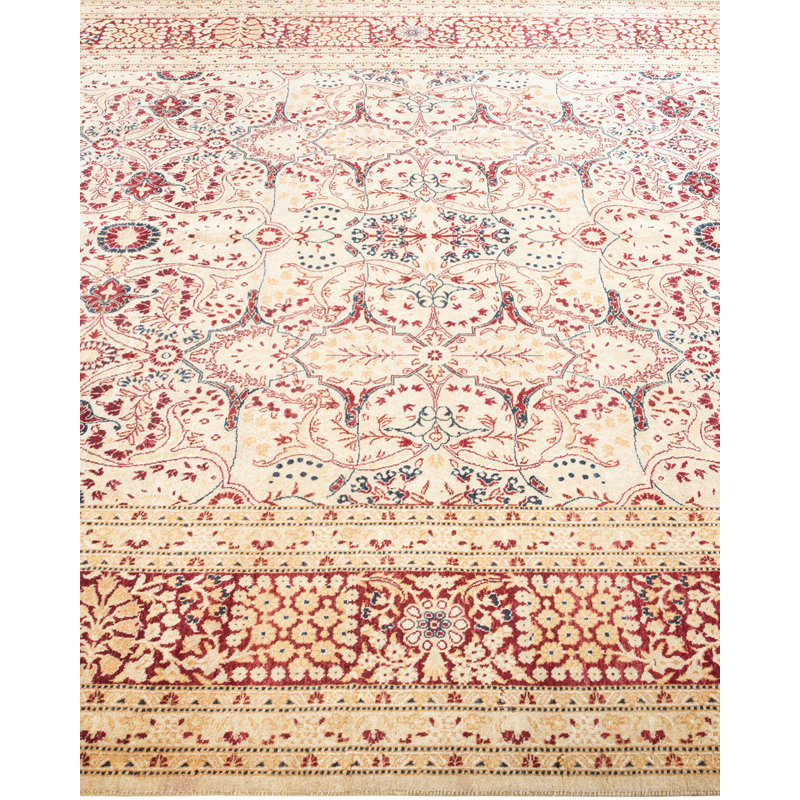 Tapis unique noué à la main beige / prune Hayner, 6 pi 2 po x 9 pi 4 po