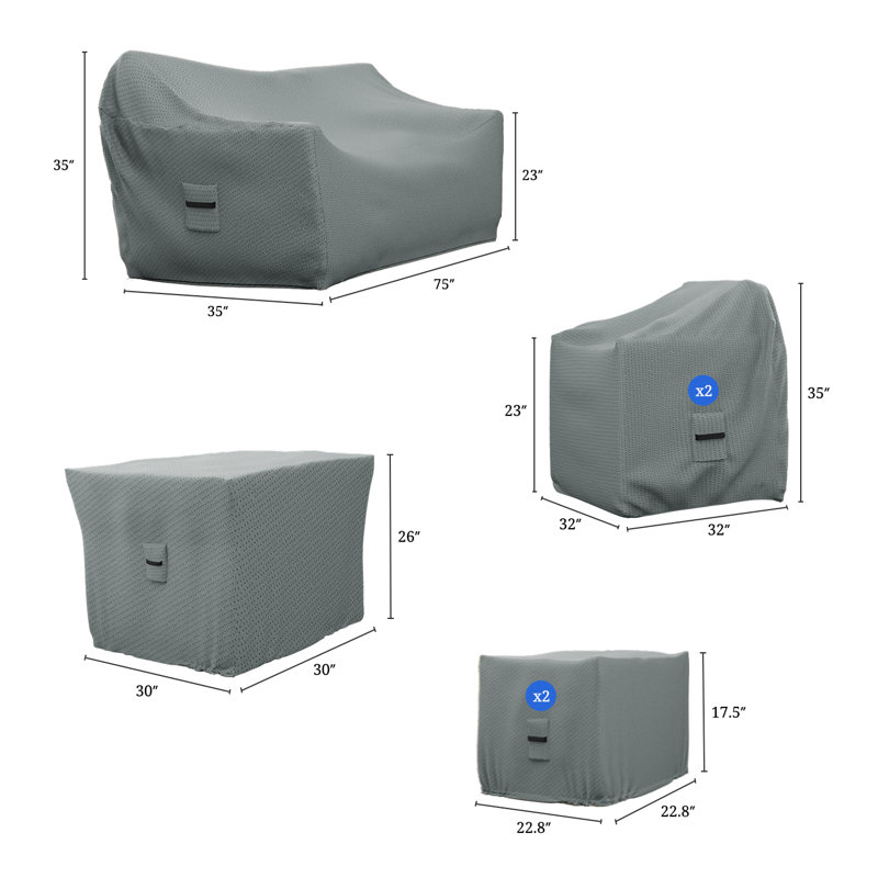 Argyri 7 Person Conversation Set Covers, 6 Piece Patio Furniture Cover Set, Water-Repellent UV & Weather-Resistant Covers for Brandtley Sofa, Loveseat, Chairs & Table with Elastic & Padded Handles
