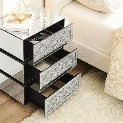 Armoire de chevet à miroir avec 3 tiroirs, décor argenté, pour la chambre à coucher, taille compacte, table de style américain de haute qualité, finition et vestiaire, peu encombrant