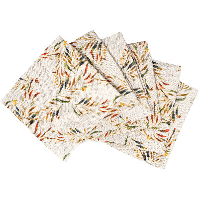 6 Organic Linen Napkins in Red Palm
