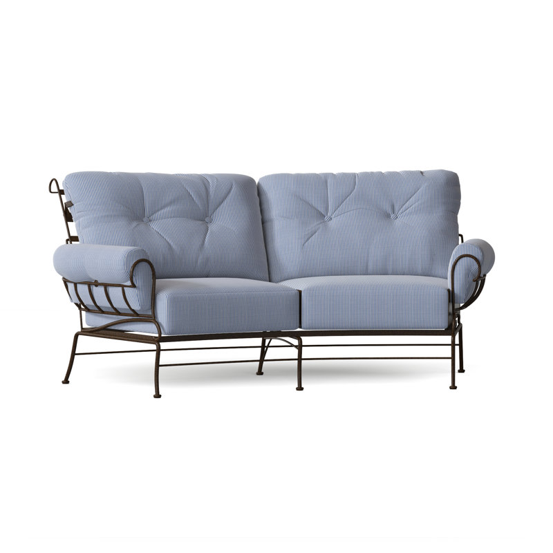 Terrace 82.5'' Wide Iron Loveseat with Cushions, Chestnut Brown, Sesame
