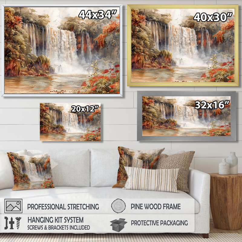 Chutes d'Iguazu dans la jungle de l'Argentine I - art mural Jungle, Toile encadrée flottée blanche