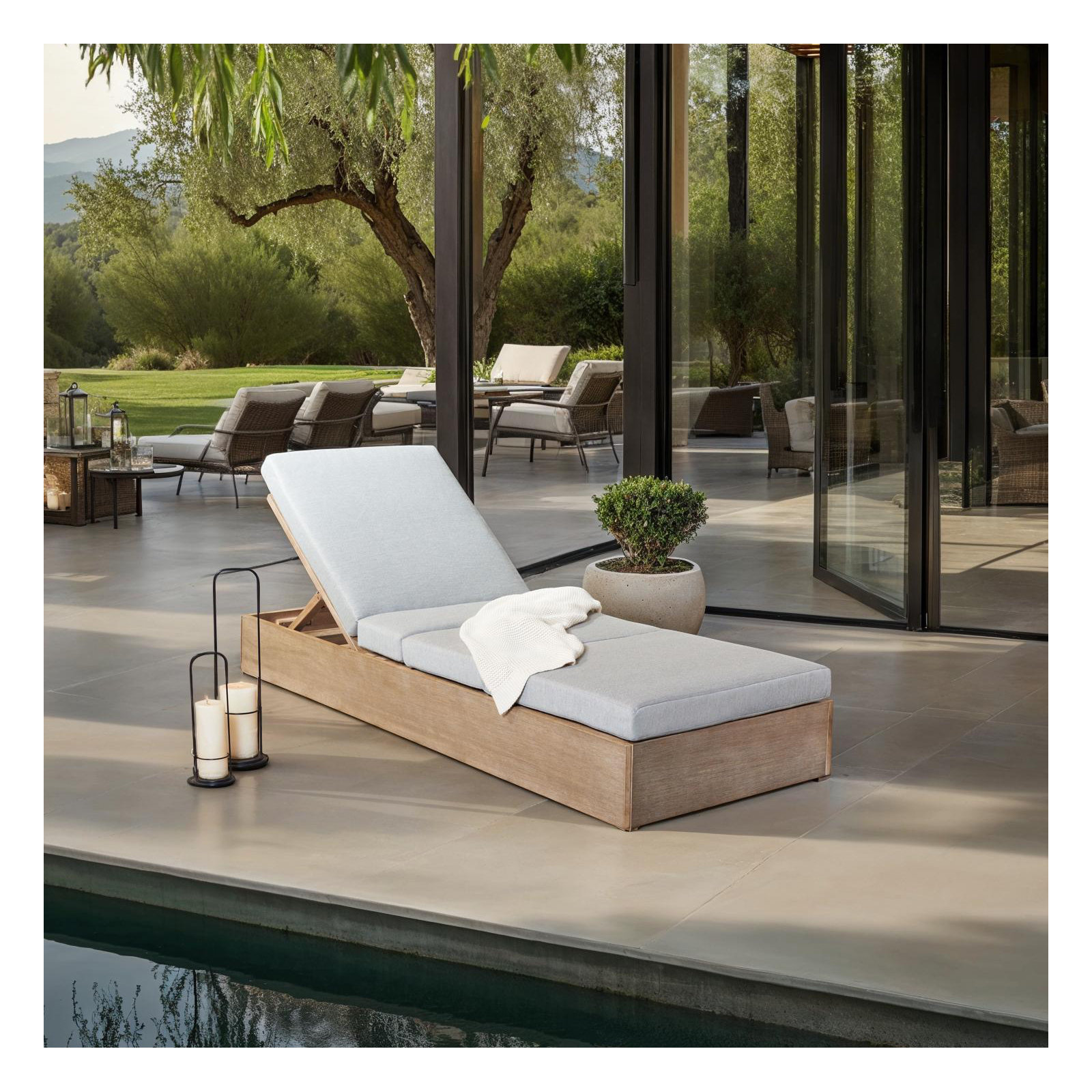 Fatima Wood Chaise Lounge Chair , Gray
